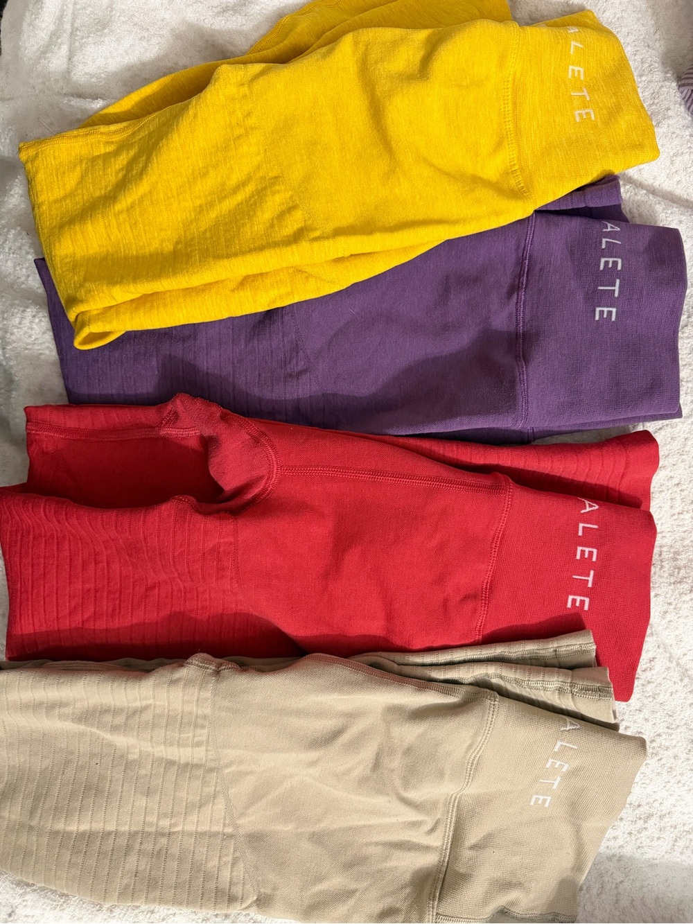 Alphalete leggings small bundle of yellow red purple tan nude